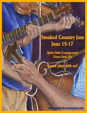 playing violin and guitar in smoked country jam