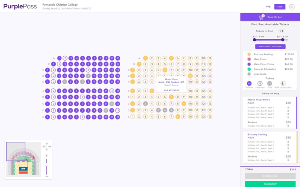 Purplepass assigned seating map online
