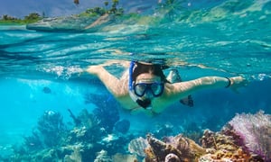 woman snorkeling underwater at la jolla cove