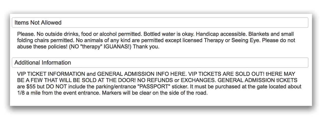 terms and conditions for customers in an events