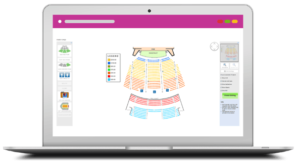 laptop with a screen showing an assigned seating map