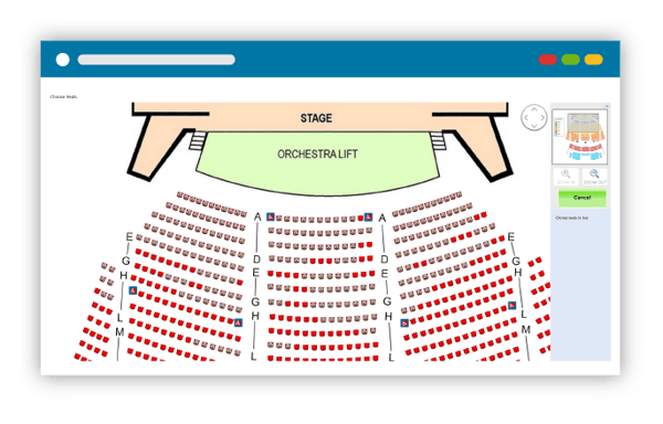 a map of on indoor theater showing seating chart
