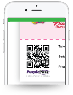 a mobile phone showing Purplepass digital ticket