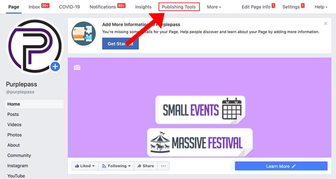 points to the publishing tools on Facebook