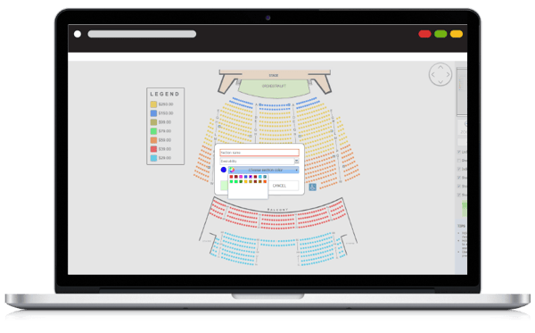purplepass assigned seating map displayed on laptop screen