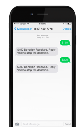 an iphone mobile phone with a text message giving cash donation